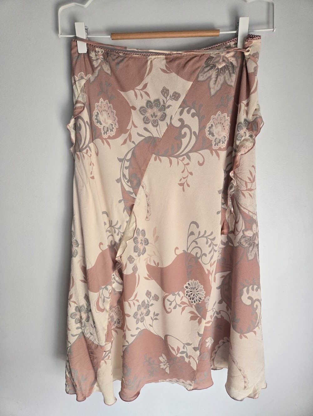 BIANCA NYGARD Vintage Floral Ruffle Midi Silk Skirt in Blush and Cream
